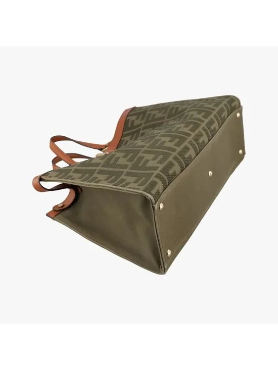 Fendi Peekaboo Green Beige Canvas Leather Messenger Bag - Picture 5 of 16